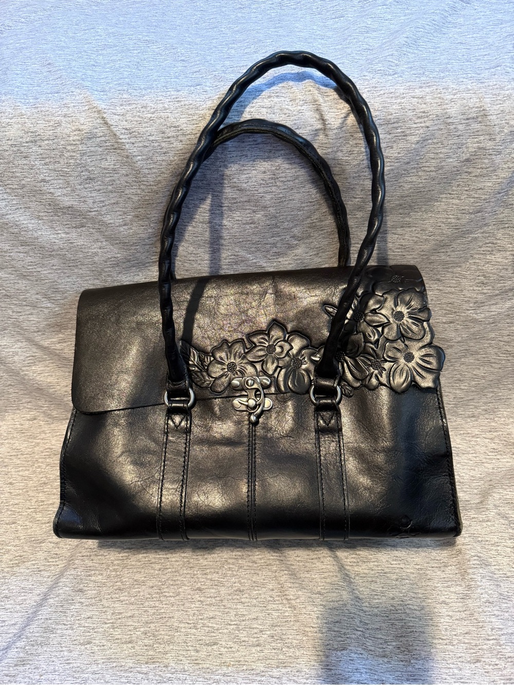 Patrica Nash Black Floral Leather Tote Bag - Elegant Everyday Handbag